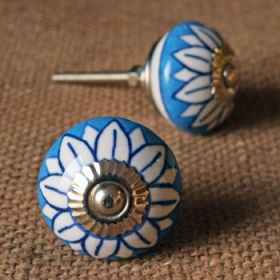 Blue Calendula Ceramic Knob