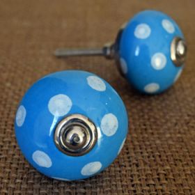 Blue and White Polka Dots Ceramic Knob for Cabinets Drawers