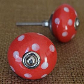 Red and White Polka Dots Ceramic Knob for Cabinets Drawers