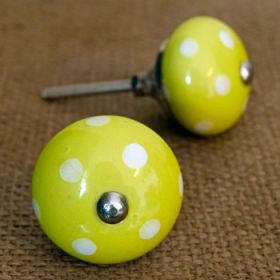 Yellow and White Polka Dots Ceramic Knob for Cabinets Drawers