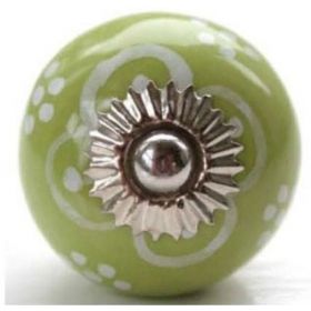 White And Green Floral Ceramic Knob