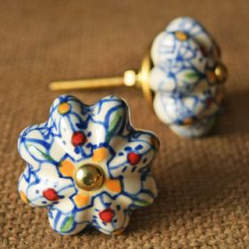 Blue Floral Ceramic Knob