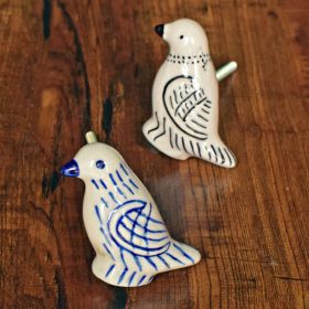 White and Blue Bird Ceramic Knob