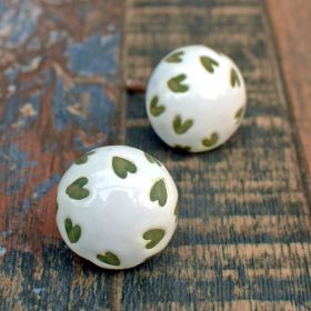 Etched Green Hearts Ceramic Knob
