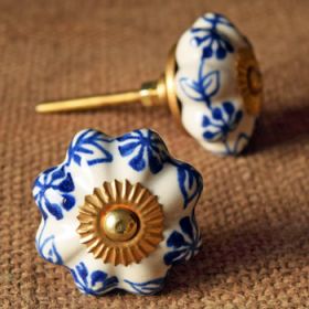 Blue Floral  Ceramic Knob