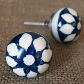 Closed Blue Floral Ceramic Knob