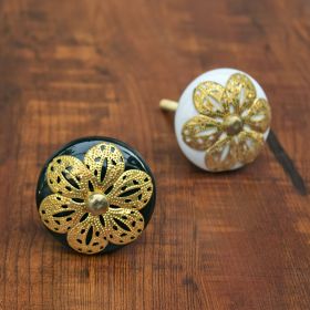 Gold Floral Filigree Ceramic Knob