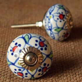 Blue and Red Floral Ceramic Knob