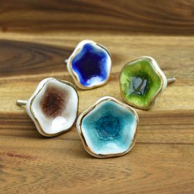 Blue Crackle Glass Flower Ceramic Cabinet Drawer Knob