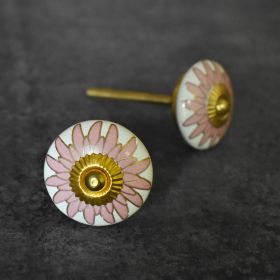 Pink Art Deco Gold Flower Ceramic Knob For Drawers