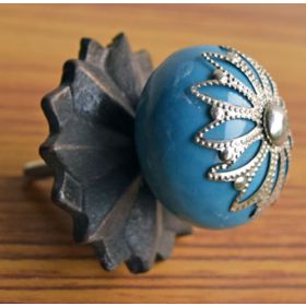 Blue Ceramic Knob with Backplate