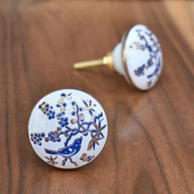 Gold and Blue Bird Ceramic Cabinet Knob