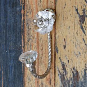 Diamond Glass Knob Silver Coat Hook