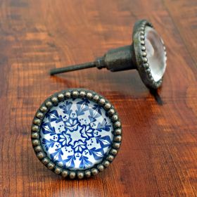 Blue Mandala Metal Glass Drawer Knob