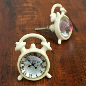 White Clock Metal Glass Cabinet Drawer Knob