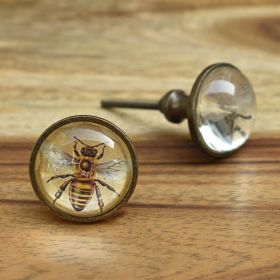 Vintage Bee Metal Glass Cabinet Drawer Knob Pull