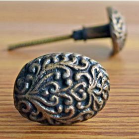 Antique Engraved Button Metal Knob