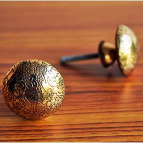 Engraved Grapevine Brass Cupboard Drawer Knob  Etched Brass Knob