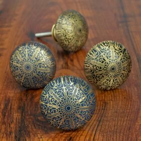 Tangier Blue Etched Brass Cabinet Knob