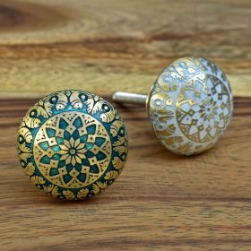Turquoise Fish Motif Etched Brass Knob