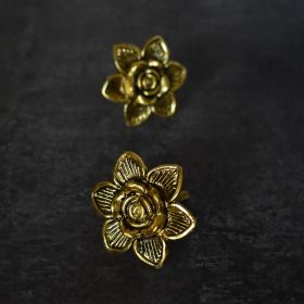 Gold Rose Brass Flower Cabinet Drawer Knob Dresser Handle