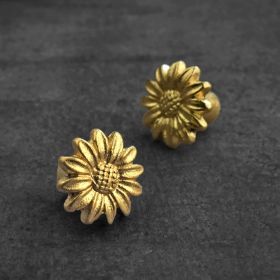 Gold Daisy Flower Cabinet Dresser Knob and Pull