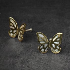 Luxe Butterfly Brass Mother of Pearl Knob and Pull