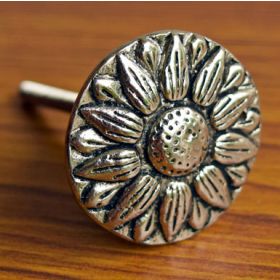 Vintage Silver Zinnia Metal Flower Cabinet Drawer Knob