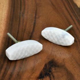 White Cratered Oval Stone Drawer Knob