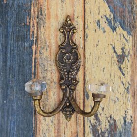 Victorian Double Clear Glass Knob Coat Hook