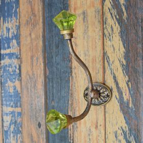 Art Deco Iron and Green Glass Coat and Hat Hook