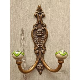 Victorian Double Green & White Ceramic Coat and Wall Hook Towel Hanger
