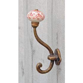 Red Moroccan Ceramic Knob Georgian Cast Iron Coat and Wall Hook 