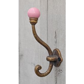  Plain Pink Ceramic Knob Georgian Cast Iron Wall Hook Coat Hook