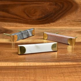 Brass Coupled Pink Stone Bar Cabinet Handle