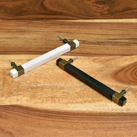 White Resin And Antique Brass Cabinet Door Handle