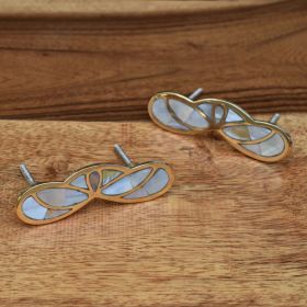 Butterfly Brass Mother of Pearl Cabinet Dresser Handle Brass Drawer Handle