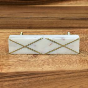 Crosshatch Marble Brass Inlay Cabinet Drawer Pull Handle