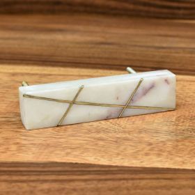 Diagonal White Marble Brass Inlay Cabinet Drawer Pull Handle